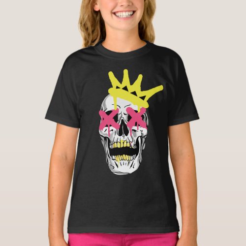 Regal Skull Pink X_Eyed Crowned Art T_Shirt