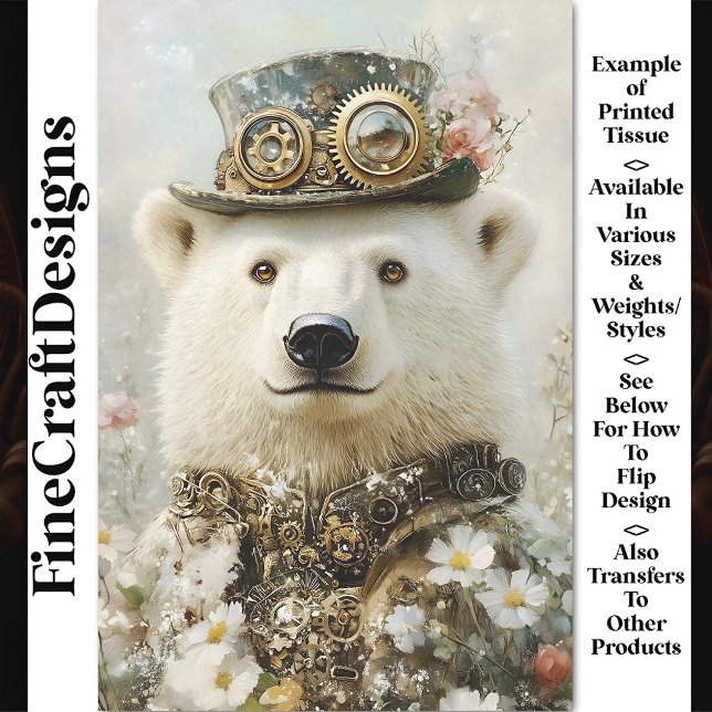 Regal Steampunk Polar Bear, Floral CB1 Decoupage Tissue Paper (Creator Uploaded)