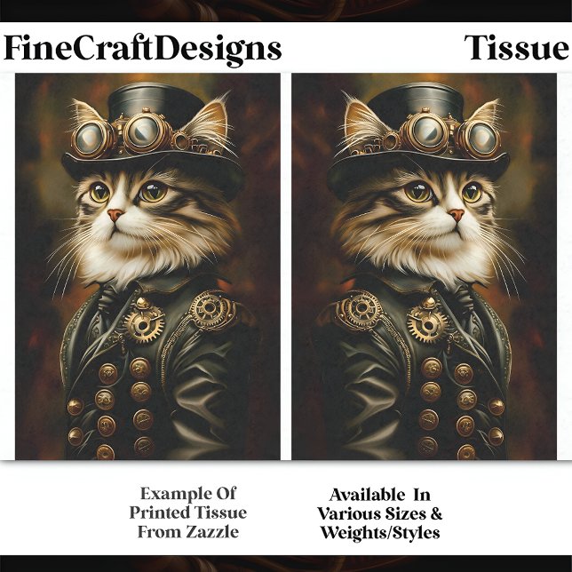 Regal Steampunk Tabby Cat Portrait DV2B Decoupage Tissue Paper (Creator Uploaded)