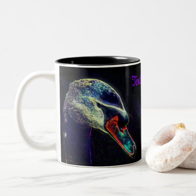 Regal Swan Abstract Art Personalized Two-Tone Coffee Mug (With Donut)
