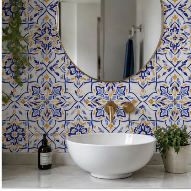 Regal Symphony Blue and Gold Luxury Mediterranean Ceramic Tile (Creator Uploaded)