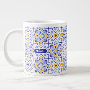Regal Symphony Blue and Gold Luxury Mediterranean Giant Coffee Mug