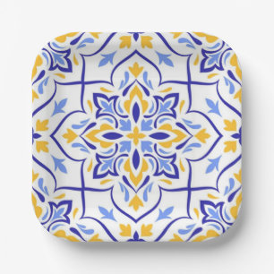 Regal Symphony Blue and Gold Luxury Mediterranean Paper Plates