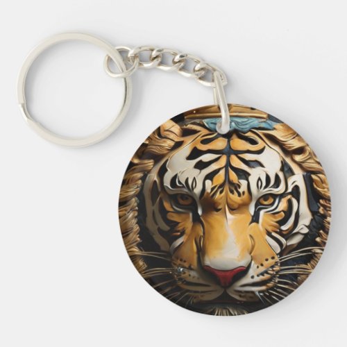 Regal Tiger Embossed Wildlife Art Keychain