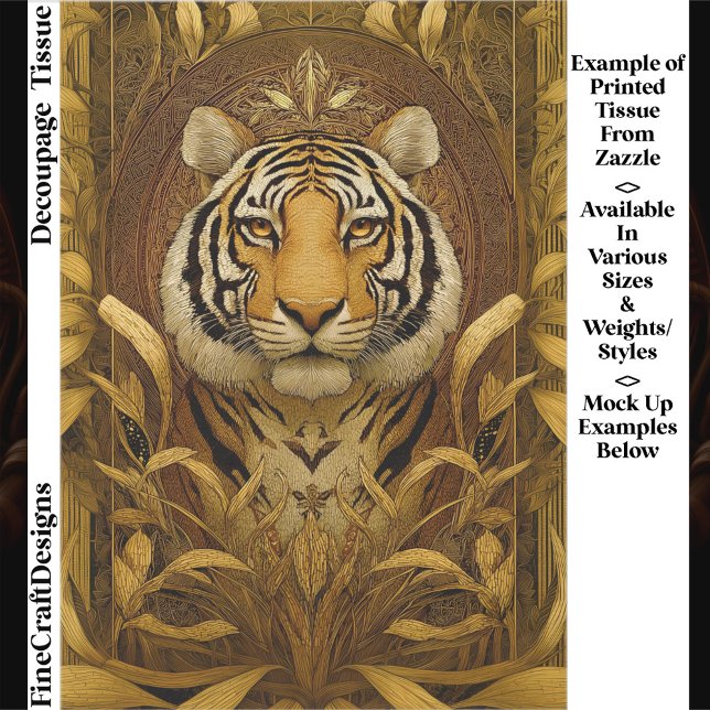 Regal Tiger in Brown & Gold EQ4 Decoupage Tissue Paper (Creator Uploaded)