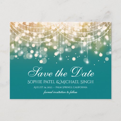 Regal Turquoise and Gold Bokeh Lights Postcard