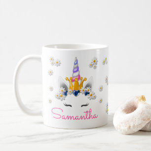 Regal Unicorn Princess Crown Rhinestones & Daisies Coffee Mug