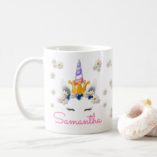 Regal Unicorn Princess Crown Rhinestones  Daisies Coffee Mug
