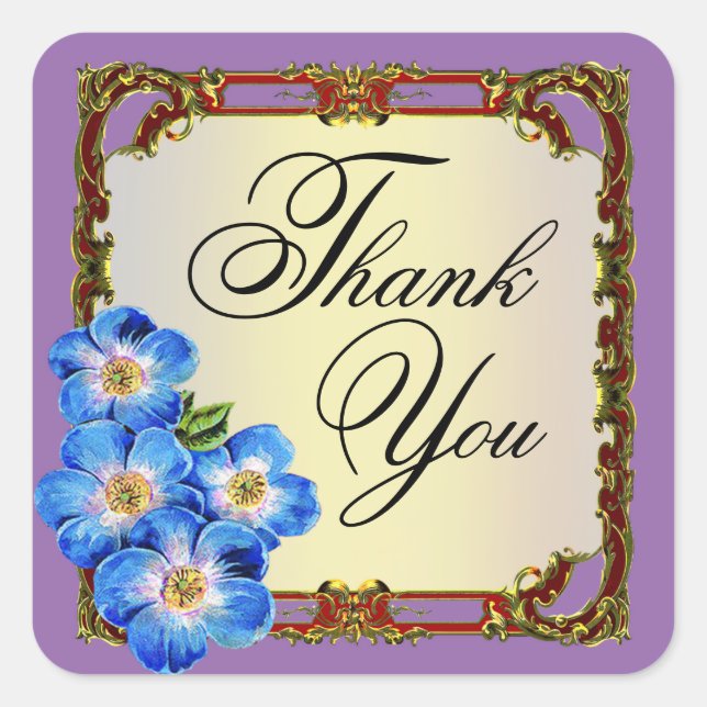 Regal Victorian Floral Favor | purple Square Sticker (Front)
