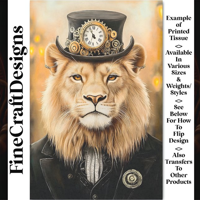 Regal Victorian Steampunk Lion Black AB8 Decoupage Tissue Paper (Creator Uploaded)