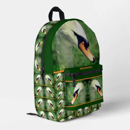 Regal White Swan Nature Personalized Printed Backpack