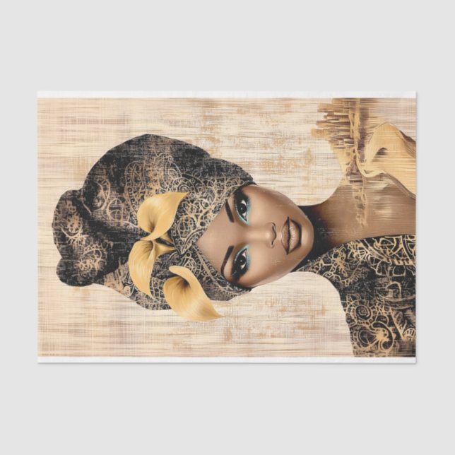Regal Woman, Gold & Black Turban DH7L Decoupage Tissue Paper (Front)