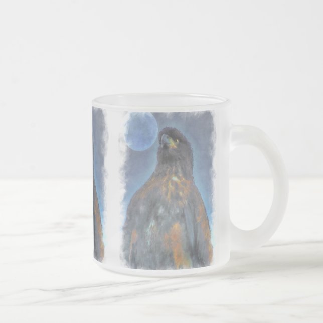 Regal Young Bald Eagle and Moon Painting Frosted Glass Coffee Mug (Right)
