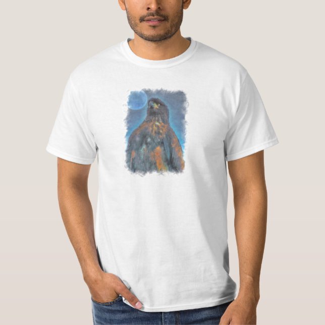 Regal Young Bald Eagle and Moon Painting T-Shirt (Front)