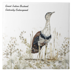 RegalHand-Painted Indian Bustard Bird Ceramic Tile