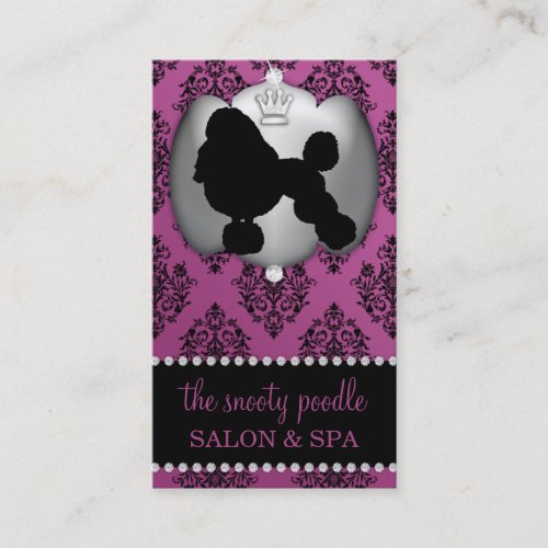 Regalia Purple Jeweled Damask Dog Grooming/Spa Business Card Templates