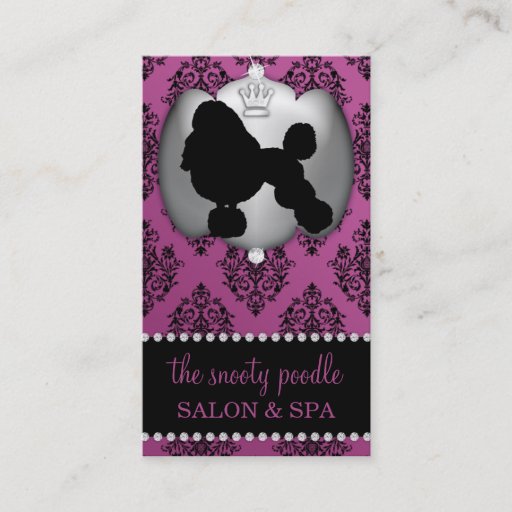 Customizable Regalia Purple Jeweled Damask Dog Grooming/Spa Business Card Templates