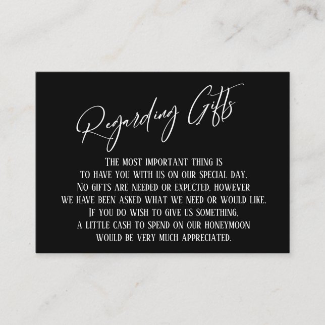 Regarding Gifts Handwriting Black and White Enclosure Card (Front)