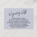 Regarding Gifts Handwriting Simple Dusty Blue Enclosure Card<br><div class="desc">These simple, distinctive card inserts were designed to match other items in a growing event suite that features a modern casual handwriting font over a plain background you can change to any color you like. On the front side you read "Regarding Gifts" in the featured type; on the back I've...</div>