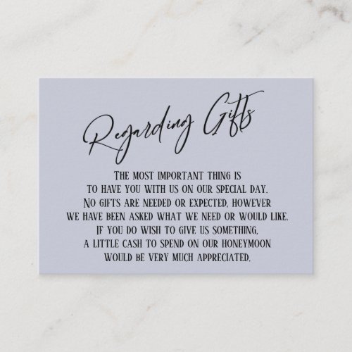 Regarding Gifts Handwriting Simple Dusty Blue Enclosure Card