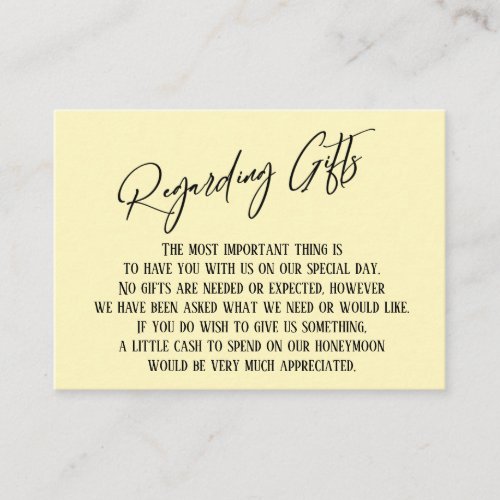 Regarding Gifts Handwriting Simple Light Yellow Enclosure Card