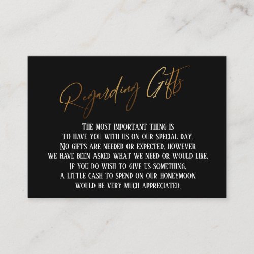 Regarding Gifts Modern Gold Handwriting Wedding Enclosure Card