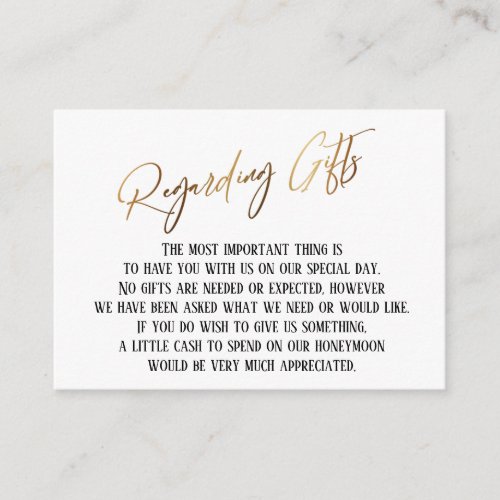 Regarding Gifts Modern Gold Handwriting Wedding Enclosure Card