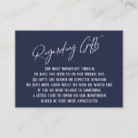 Regarding Gifts Modern Handwriting Navy Blue Enclosure Card<br><div class="desc">These simple, distinctive card inserts were designed to match other items in a growing event suite that features a modern casual handwriting font over a plain background you can change to any color you like. On the front side you read "Regarding Gifts" in the featured type; on the back I've...</div>