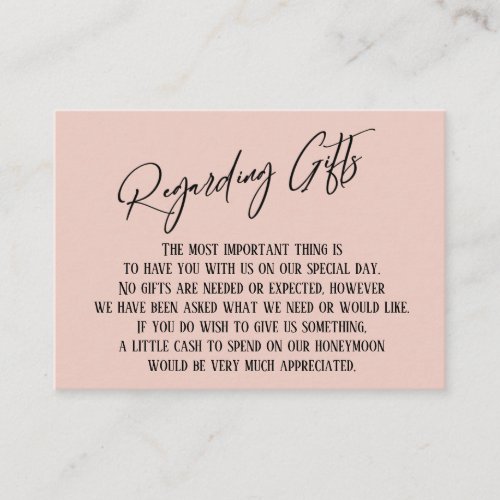 Regarding Gifts Modern Handwriting Simple Blush Enclosure Card
