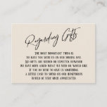 Regarding Gifts Modern Handwriting Simple Cream Enclosure Card<br><div class="desc">These simple, distinctive card inserts were designed to match other items in a growing event suite that features a modern casual handwriting font over a plain background you can change to any color you like. On the front side you read "Regarding Gifts" in the featured type; on the back I've...</div>