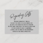 Regarding Gifts Modern Handwriting Simple Gray Enclosure Card<br><div class="desc">These simple, distinctive card inserts were designed to match other items in a growing event suite that features a modern casual handwriting font over a plain background you can change to any color you like. On the front side you read "Regarding Gifts" in the featured type; on the back I've...</div>