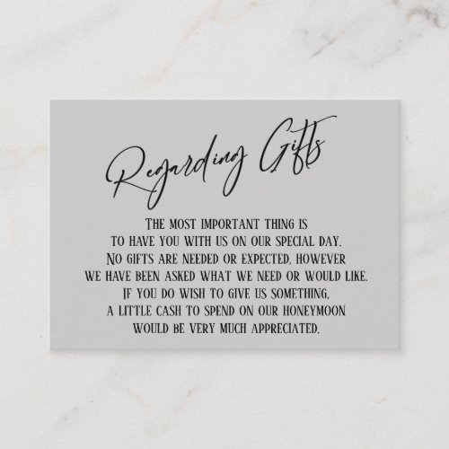 Regarding Gifts Modern Handwriting Simple Gray Enclosure Card