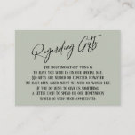 Regarding Gifts Modern Handwriting Simple Sage Enclosure Card<br><div class="desc">These simple, distinctive card inserts were designed to match other items in a growing event suite that features a modern casual handwriting font over a plain background you can change to any color you like. On the front side you read "Regarding Gifts" in the featured type; on the back I've...</div>