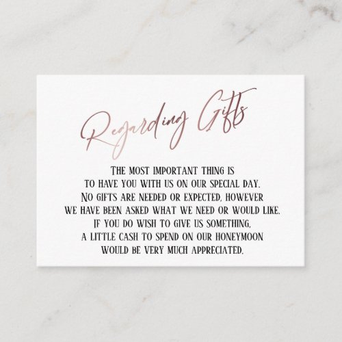 Regarding Gifts Modern Rose Gold Handwriting Enclosure Card