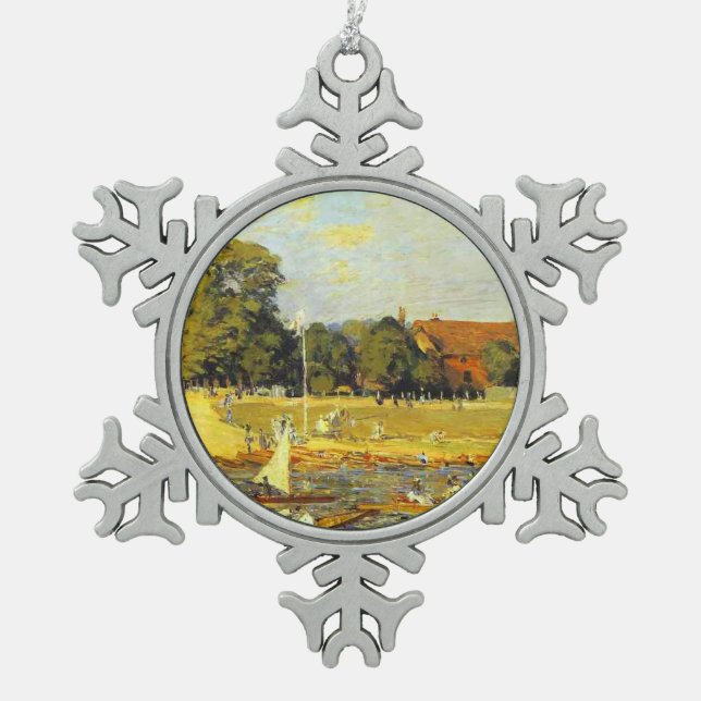Regatta at Hampton Court Alfred Sisley Poster Snowflake Pewter Christmas Ornament (Front)