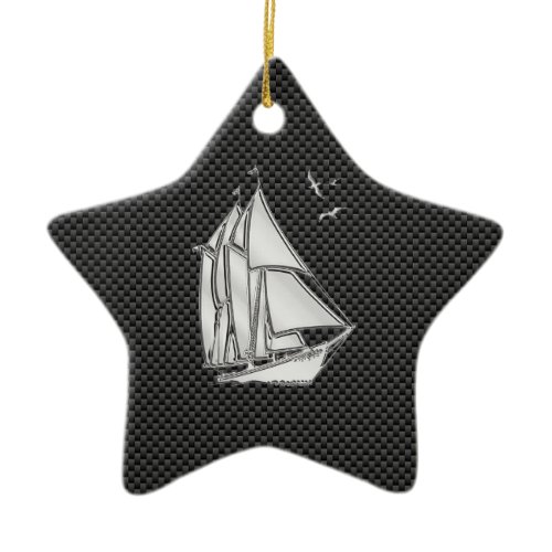 Regatta Sailboat on Carbon Fiber Style Ceramic Ornament