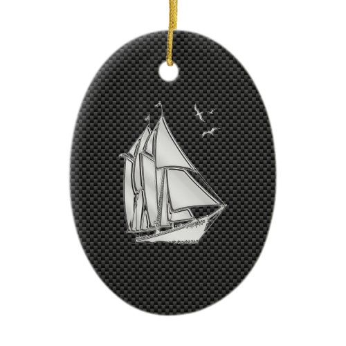 Regatta Sailboat on Carbon Fiber Style Ceramic Ornament