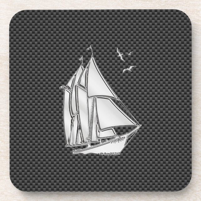 Regatta Sailboat on Carbon Fiber Style Coaster (Front)