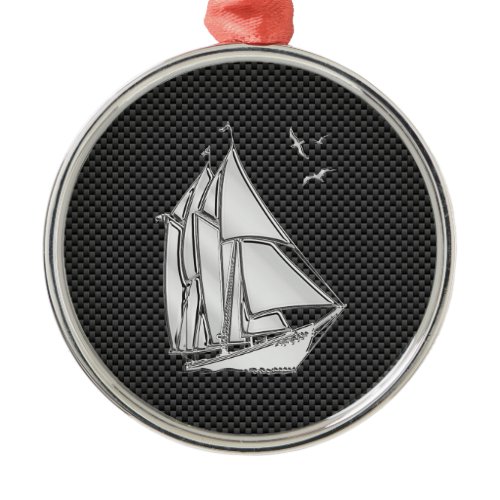 Regatta Sailboat on Carbon Fiber Style Metal Ornament