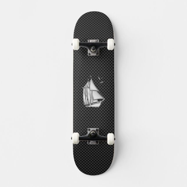Regatta Sailboat on Carbon Fiber Style Skateboard (Front)