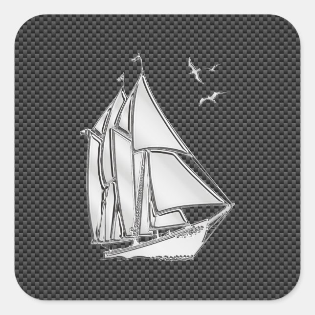 Regatta Sailboat on Carbon Fiber Style Square Sticker (Front)