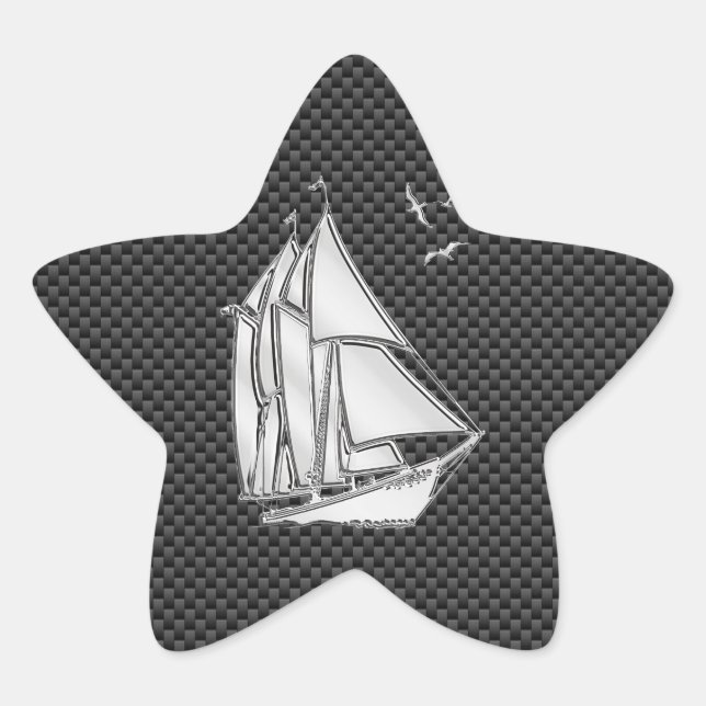 Regatta Sailboat on Carbon Fiber Style Star Sticker (Front)