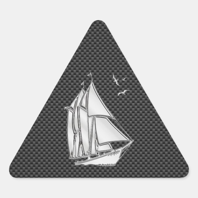 Regatta Sailboat on Carbon Fiber Style Triangle Sticker (Front)