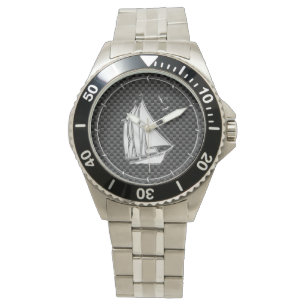 Regatta Sailboat on Carbon Fiber Style Watch