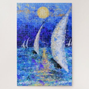 Regatta Sailing - Abstract Art Original Painting Jigsaw Puzzle