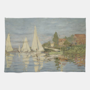 Regattas at Argenteuil, OIl Painting, Claude Monet Kitchen Towel