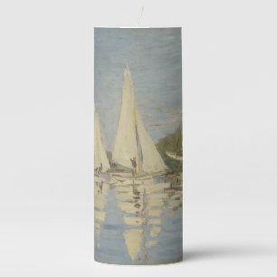Regattas at Argenteuil, OIl Painting, Claude Monet Pillar Candle