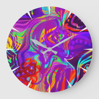 Regenbogen auf Schwarz Large Clock