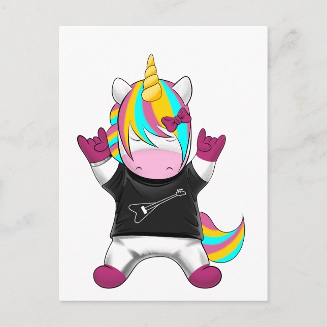 Regenbogen Einhorn Rocker Postcard (Front)