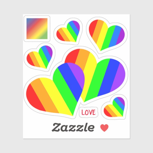 Regenbogen Kontur Aufkleber Herzen Sticker (Sheet)